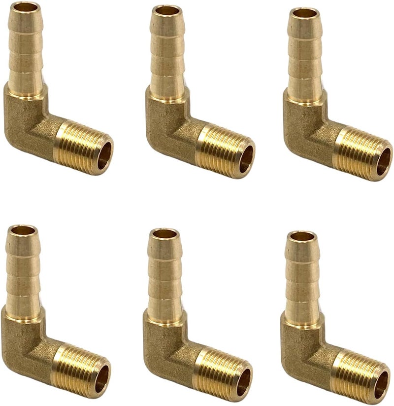 Bumugufu 6 Pcs Brass Hose Barb Fittings, 1/8" NPT to 1/4" OD Hose Barb Fitting Elbow for Low-pressure,Fuel,Air and Non-potable Water Chilling Application - Image 1